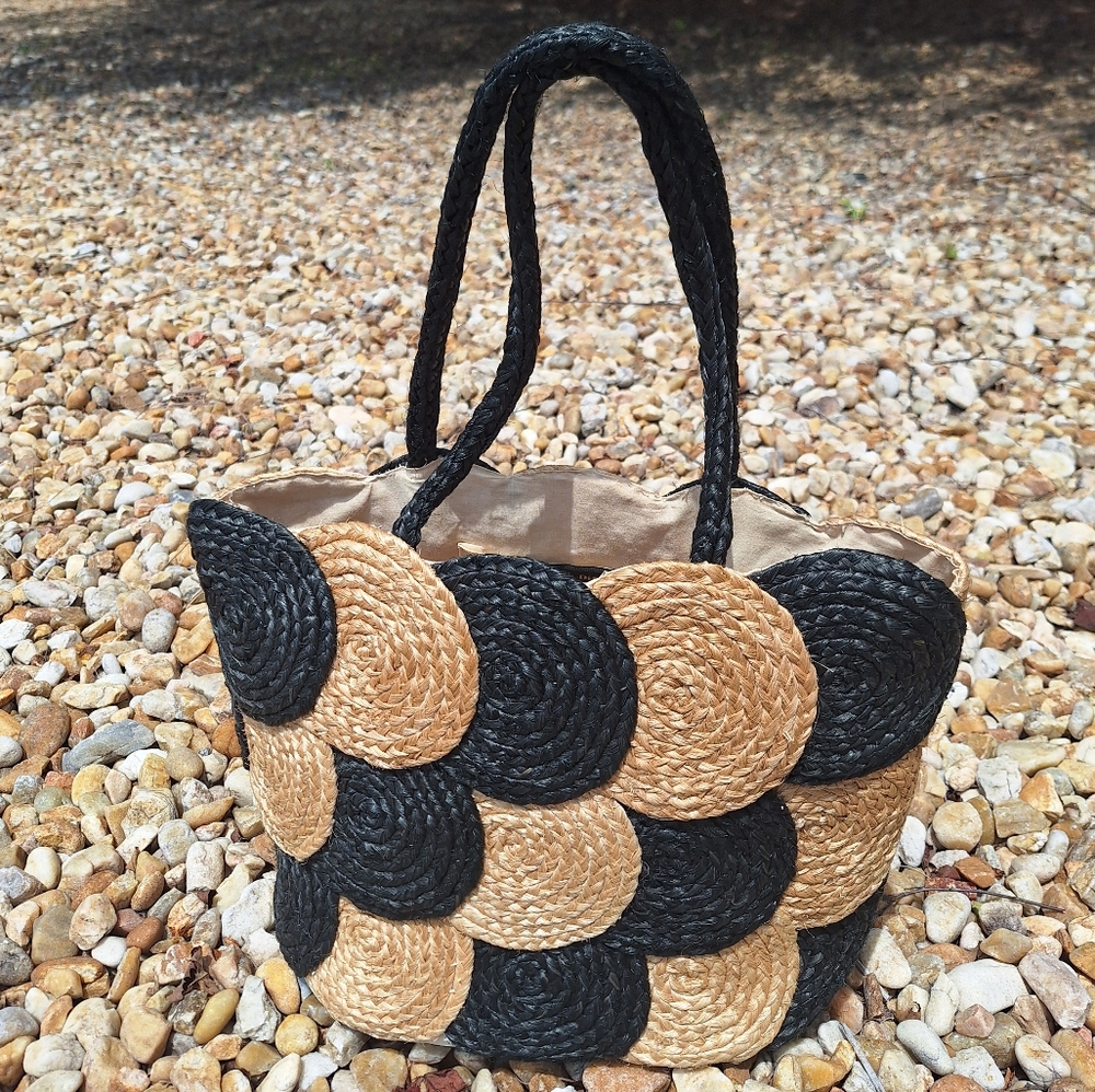 Woven Wicker Bag Purse Natural Jute Large Modern Tote Beach Uptown Shoulder Bags - Picture 12 of 16